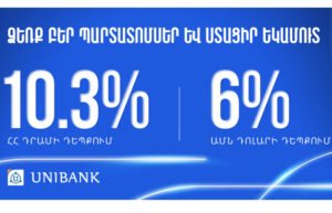 Յունիբանկը թողարկել է 10,3% և 6% արժեկտրոնային եկամտաբերությամբ դրամային և դոլարային պարտատոմսեր